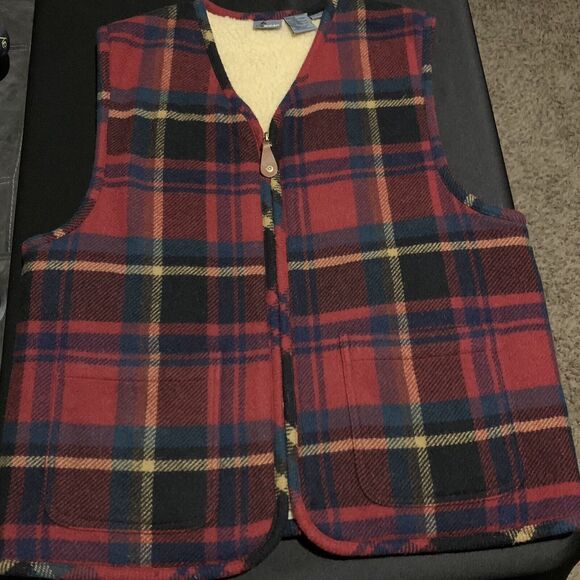 VINTAGE LIZ WEAR WOMENS RED PLAID WOOL MOHAIR RANCHER VEST COAT SIZE MEDIUM - Picture 3 of 13